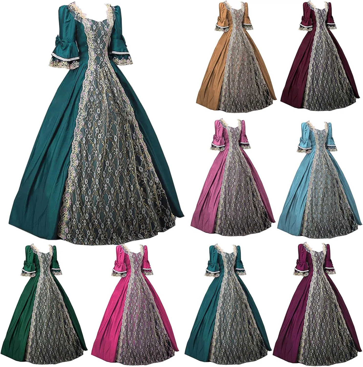 Womens Square Neck Lolita Dress Sweet Swing Princess Dress Lace Ruffle Maxi Dress Court Cosplay Victorian Ball Gowns