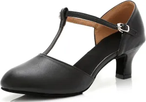 Women's T-Strap Character Dance Shoes Non-Slip Ballroom Dance Heels for Latin Salsa Tango