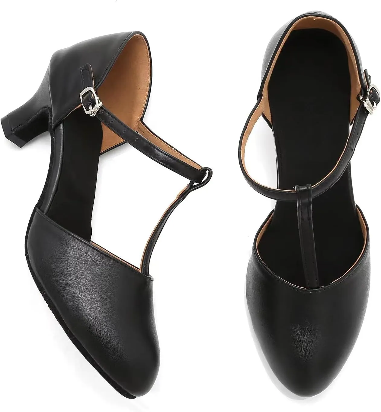 Women's T-Strap Character Dance Shoes Non-Slip Ballroom Dance Heels for Latin Salsa Tango
