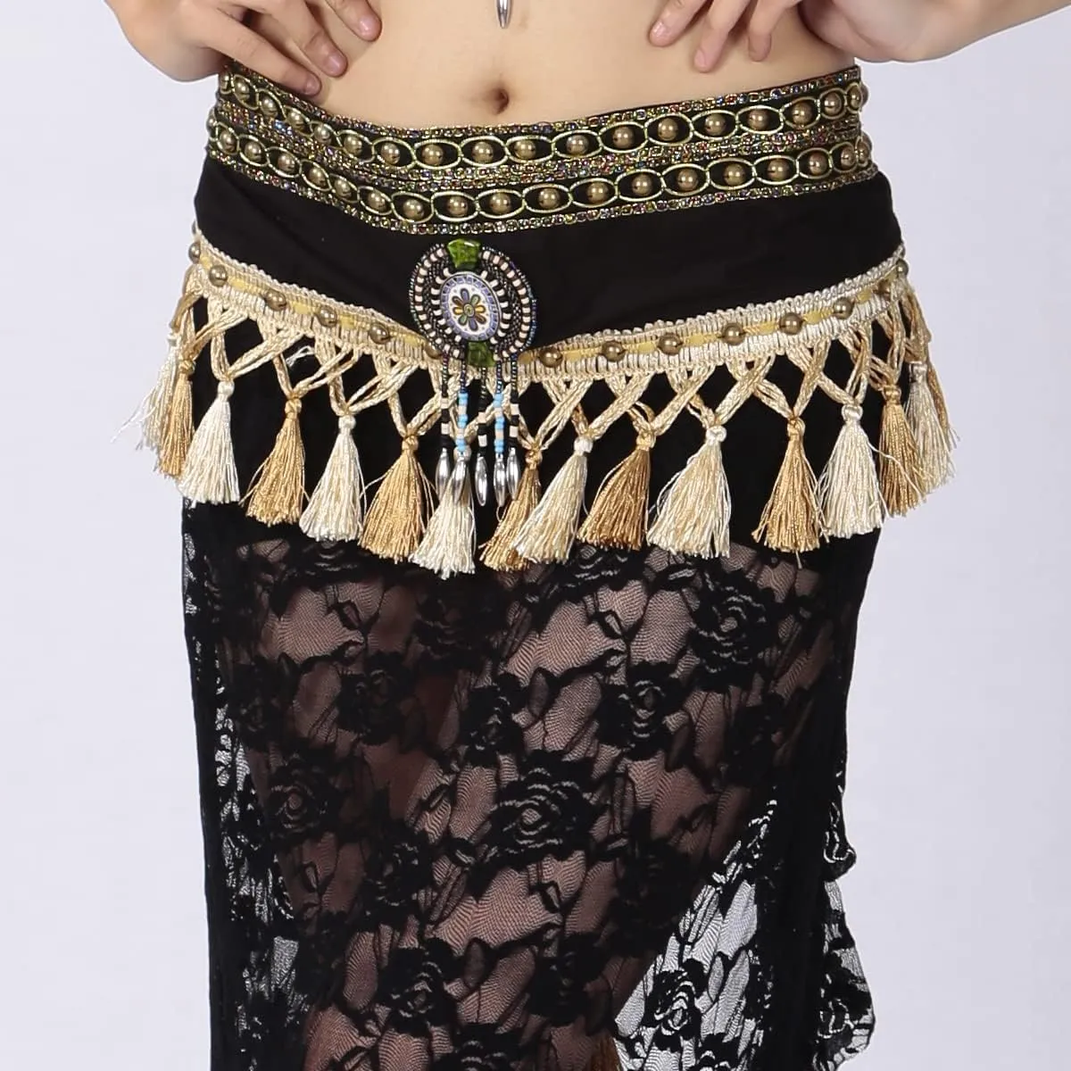 Women's Tribal Lace Belly Dance Bra Top and Tassel Hip Scarf 2pcs/Set