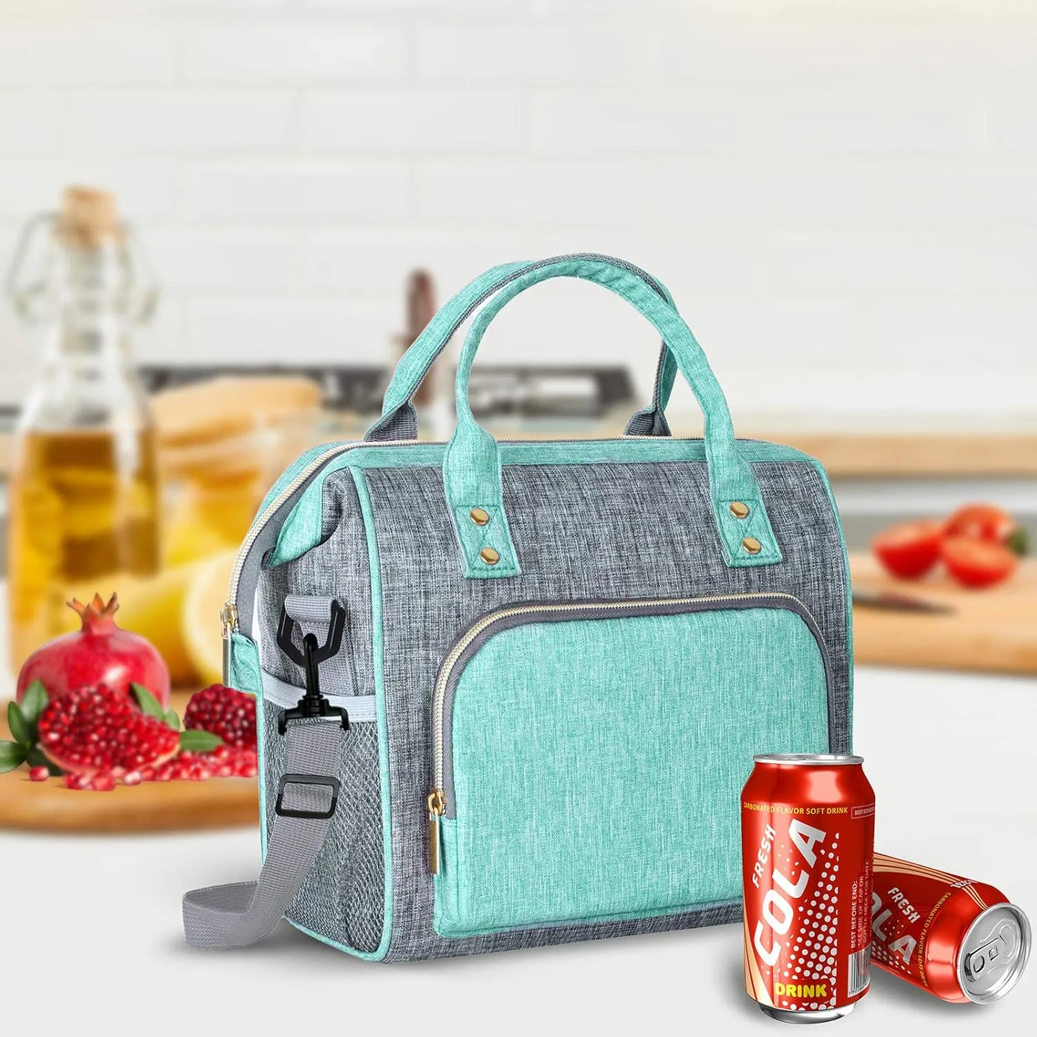WONDAY Insulated Lunch Bag for Women, Reusable Leakproof Large Lunch Box with Adjustable Shoulder Strap, Multi-Pocket Lunch Bag Women for Work, Office, Picnic, Outdoor(Green)