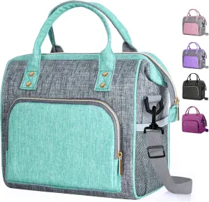 WONDAY Insulated Lunch Bag for Women, Reusable Leakproof Large Lunch Box with Adjustable Shoulder Strap, Multi-Pocket Lunch Bag Women for Work, Office, Picnic, Outdoor(Green)