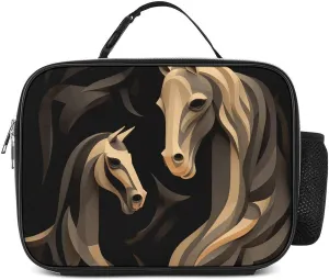 Wood Carving Horse Lunch Bag Insulated Reusable Cooler Lunch Box Detachable Handle Meal Tote Bag for Work Office Travel