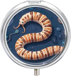 Worm Shape Biological Pill Organizer 3 Compartment Travel Pillbox with Mirror Daily Medicine Pill Case Metal Pill Box for Purse & Pocket Portable Small Medicine Box Round Vitamin Case Container