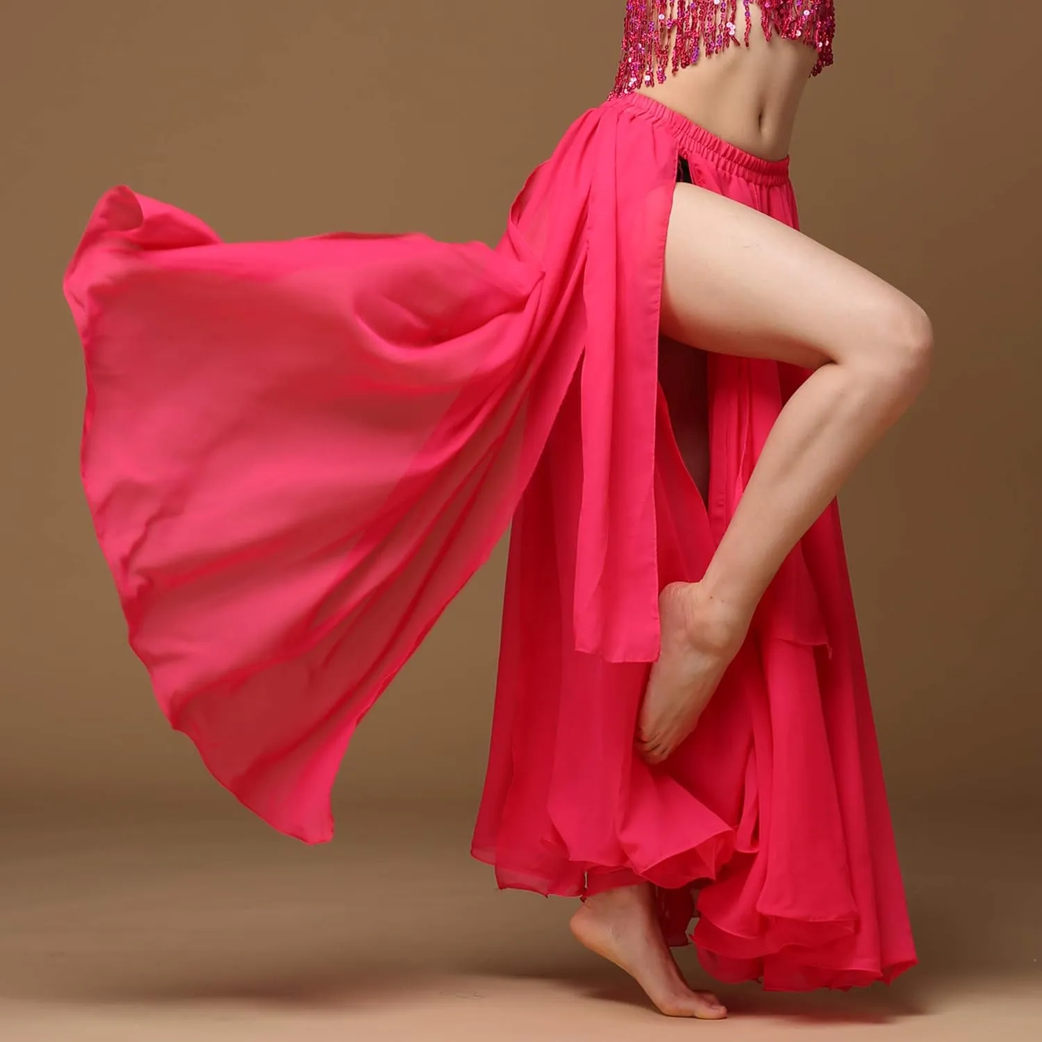 Wuchieal Women's Belly Dance Costume Chiffon Dancing Skirt Sexy Large Swing Dancing Skirts Dress