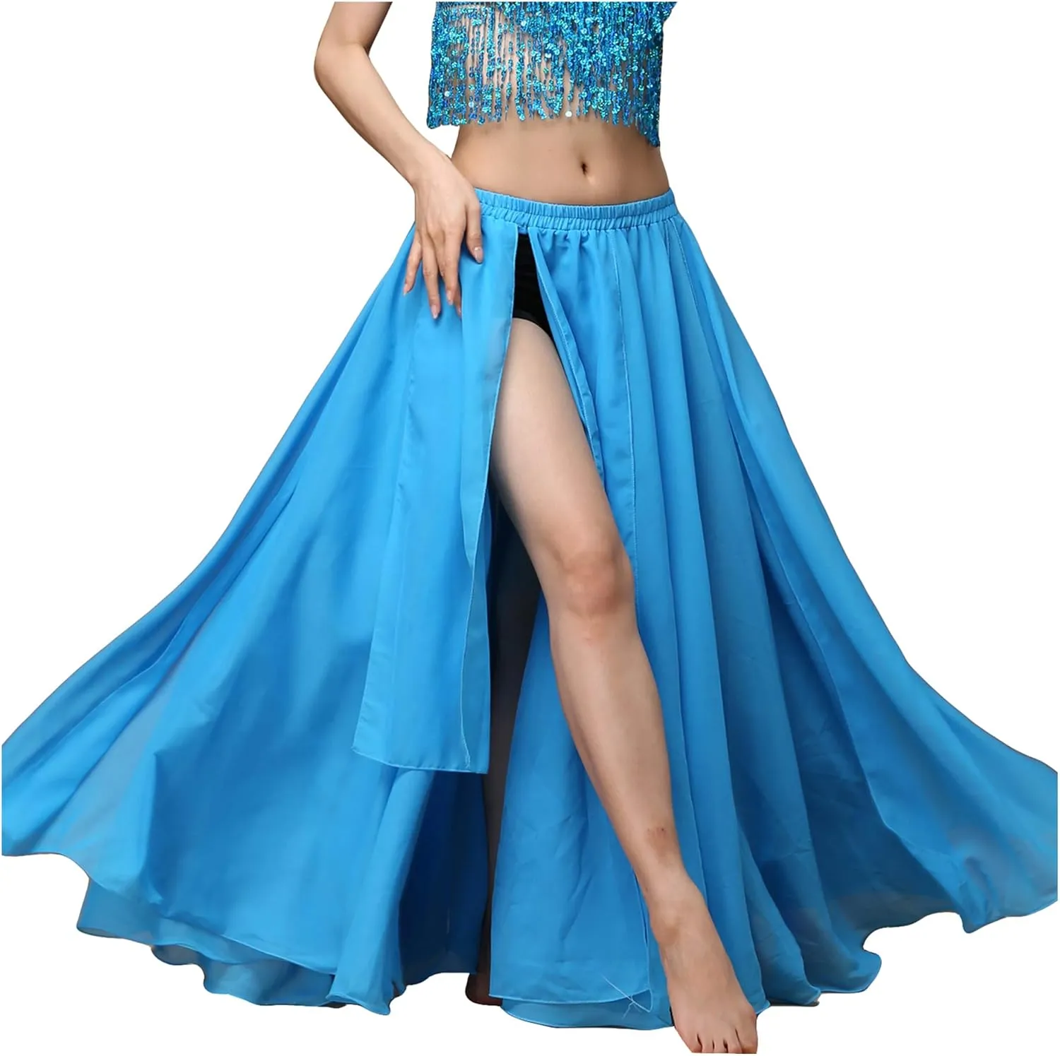 Wuchieal Women's Belly Dance Costume Chiffon Dancing Skirt Sexy Large Swing Dancing Skirts Dress