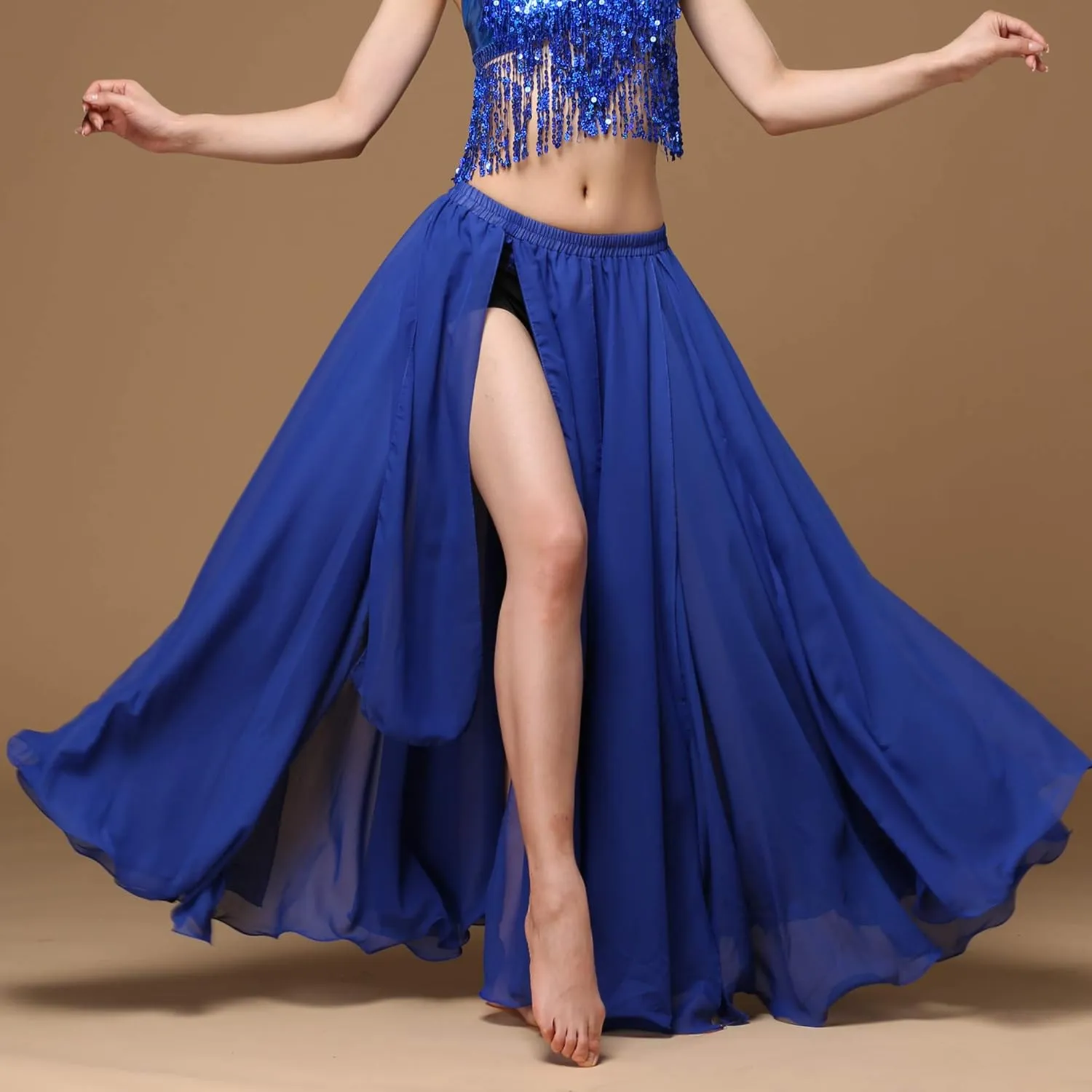 Wuchieal Women's Belly Dance Costume Chiffon Dancing Skirt Sexy Large Swing Dancing Skirts Dress