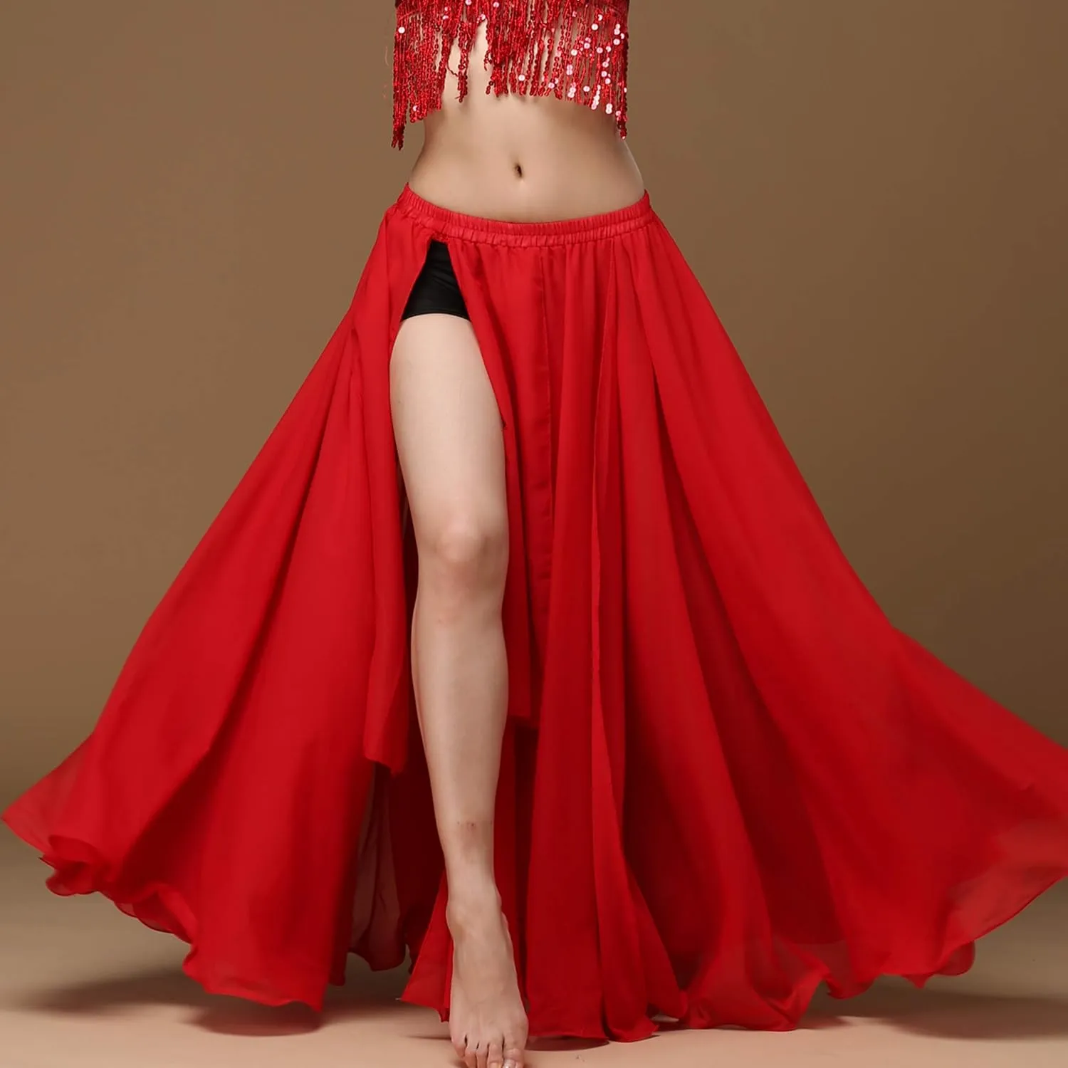 Wuchieal Women's Belly Dance Costume Chiffon Dancing Skirt Sexy Large Swing Dancing Skirts Dress