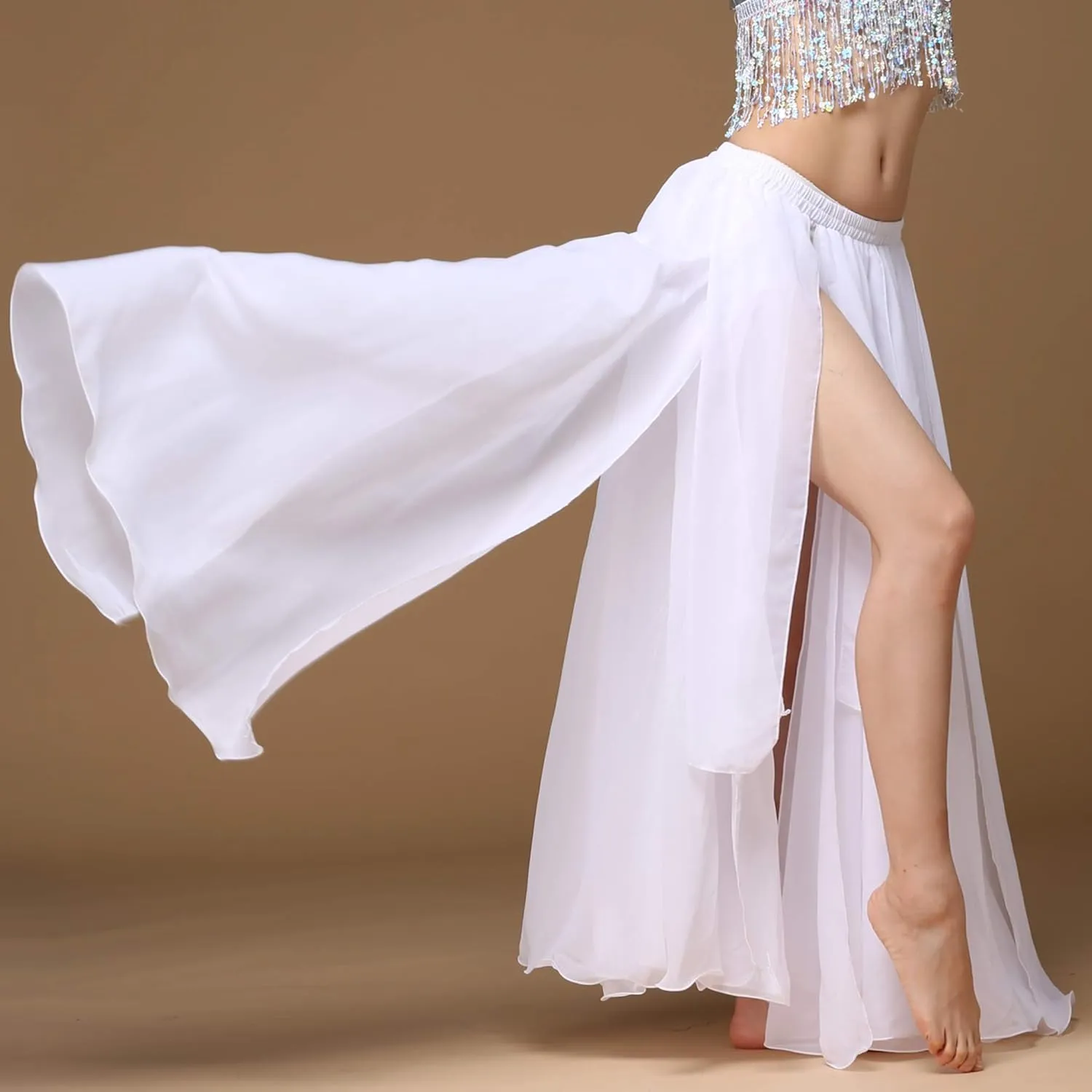 Wuchieal Women's Belly Dance Costume Chiffon Dancing Skirt Sexy Large Swing Dancing Skirts Dress