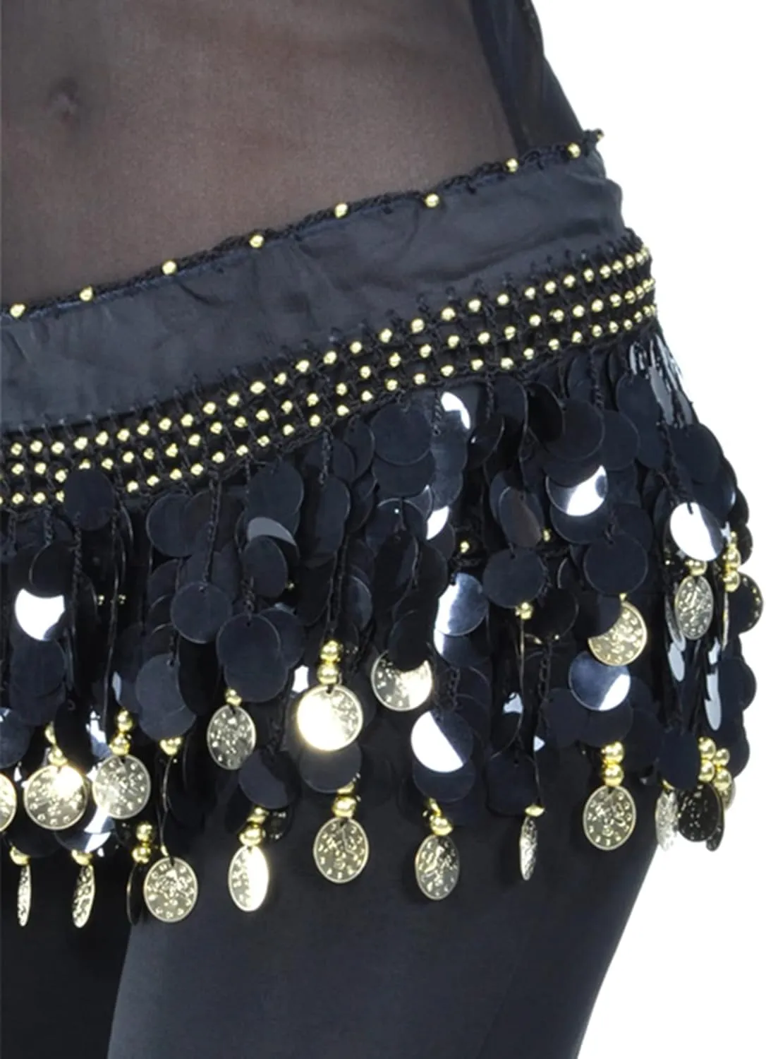 Wuchieal Women's Belly Dance Hip Scarf, Sweet Belly Dance Skirt Wrap Performance Bling Sequins Coins, Belly Dance Costume
