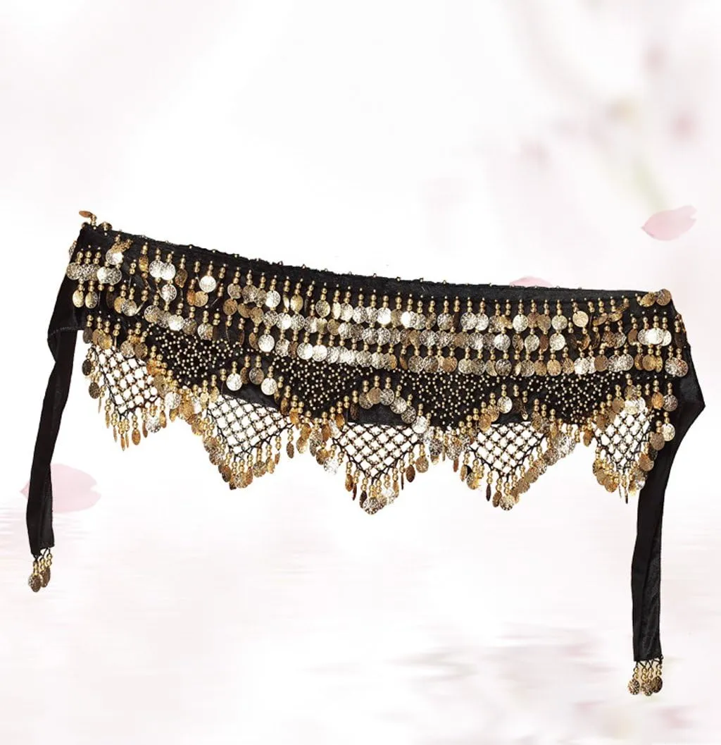 Wuchieal Women's Sweet Bellydance Hip Scarf with Gold Coins Skirts Wrap Noisy