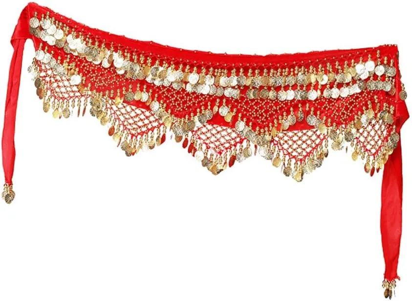 Wuchieal Women's Sweet Bellydance Hip Scarf with Gold Coins Skirts Wrap Noisy