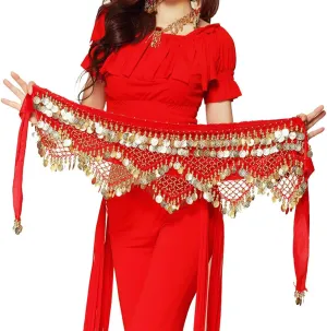 Wuchieal Women's Sweet Bellydance Hip Scarf with Gold Coins Skirts Wrap Noisy