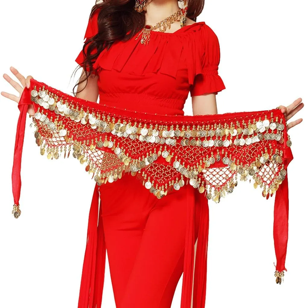 Wuchieal Women's Sweet Bellydance Hip Scarf with Gold Coins Skirts Wrap Noisy
