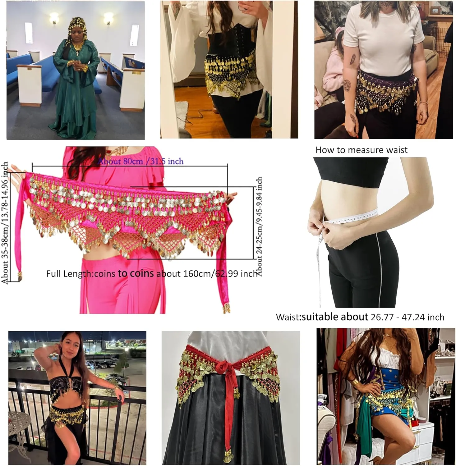 Wuchieal Women's Sweet Bellydance Hip Scarf with Gold Coins Skirts Wrap Noisy