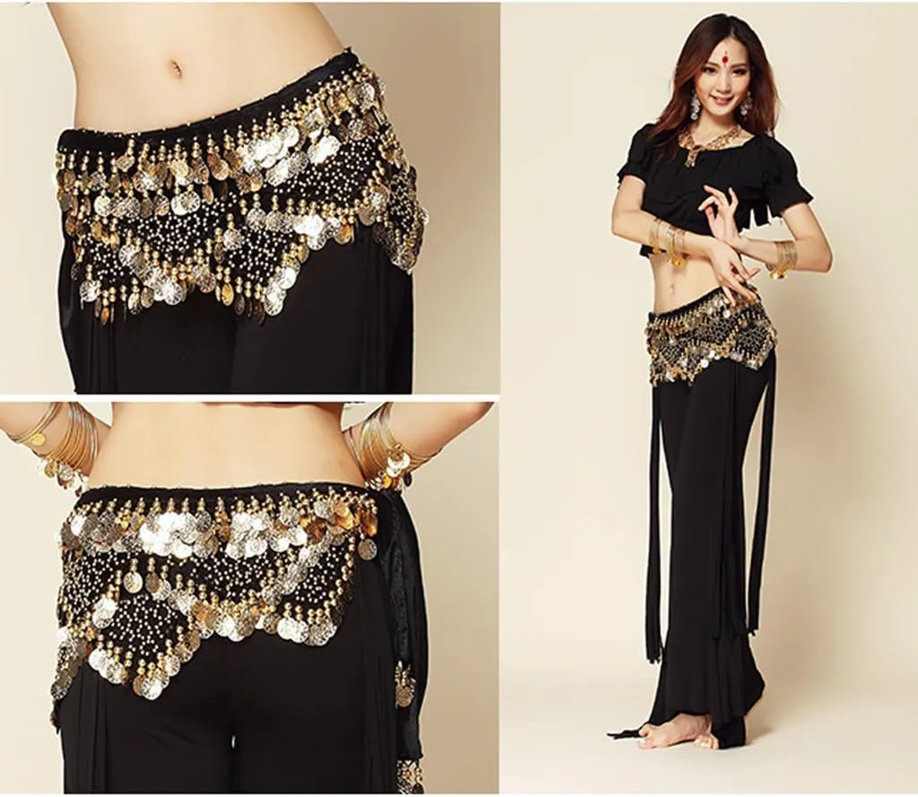 Wuchieal Women's Sweet Bellydance Hip Scarf with Gold Coins Skirts Wrap Noisy
