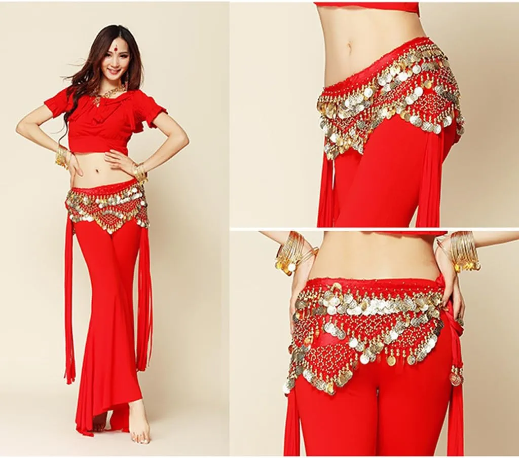 Wuchieal Women's Sweet Bellydance Hip Scarf with Gold Coins Skirts Wrap Noisy