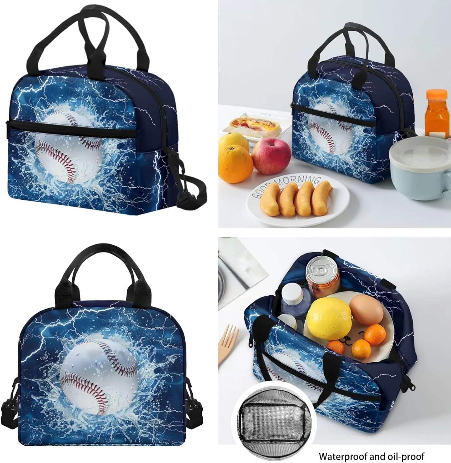 Xhuibop Baseball Backpack for Boys 5-7/8-12 with Lunchbox Kids Bookbag and Lunch Box Set 3 IN 1 Book Bag with Lunch Bag Pencil Case Student School Bag for 6th Grade Boys