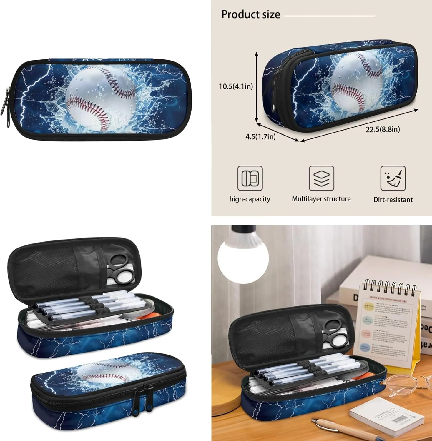 Xhuibop Baseball Backpack for Boys 5-7/8-12 with Lunchbox Kids Bookbag and Lunch Box Set 3 IN 1 Book Bag with Lunch Bag Pencil Case Student School Bag for 6th Grade Boys