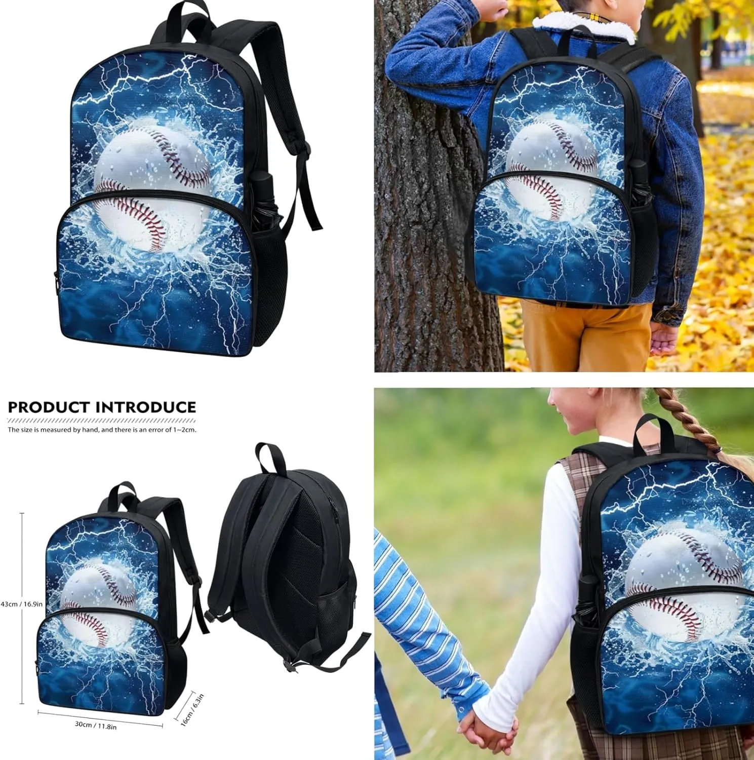 Xhuibop Baseball Backpack for Boys 5-7/8-12 with Lunchbox Kids Bookbag and Lunch Box Set 3 IN 1 Book Bag with Lunch Bag Pencil Case Student School Bag for 6th Grade Boys