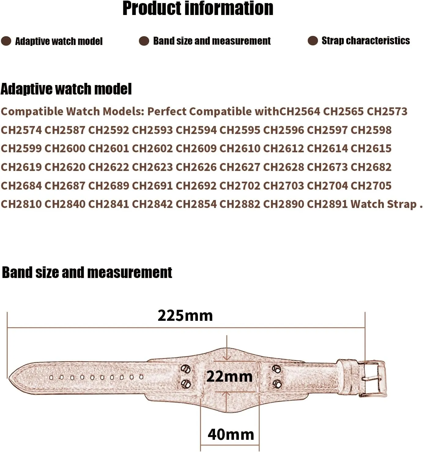 XIW Compatible for 22mm Fossil CH2891 CH2564 CH2565 CH2573 CH2574 Leather Watch Band Replacement for women Wirstband Strap men wirst Bracelet