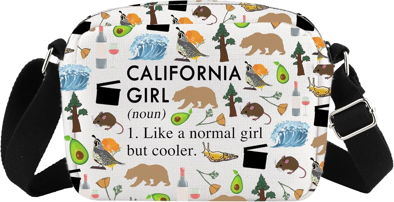 XYANFA California Crossbody Bag California Trip Gift Vacation Gift California Themed Gift Summer Beach Canvas Wallet Bag