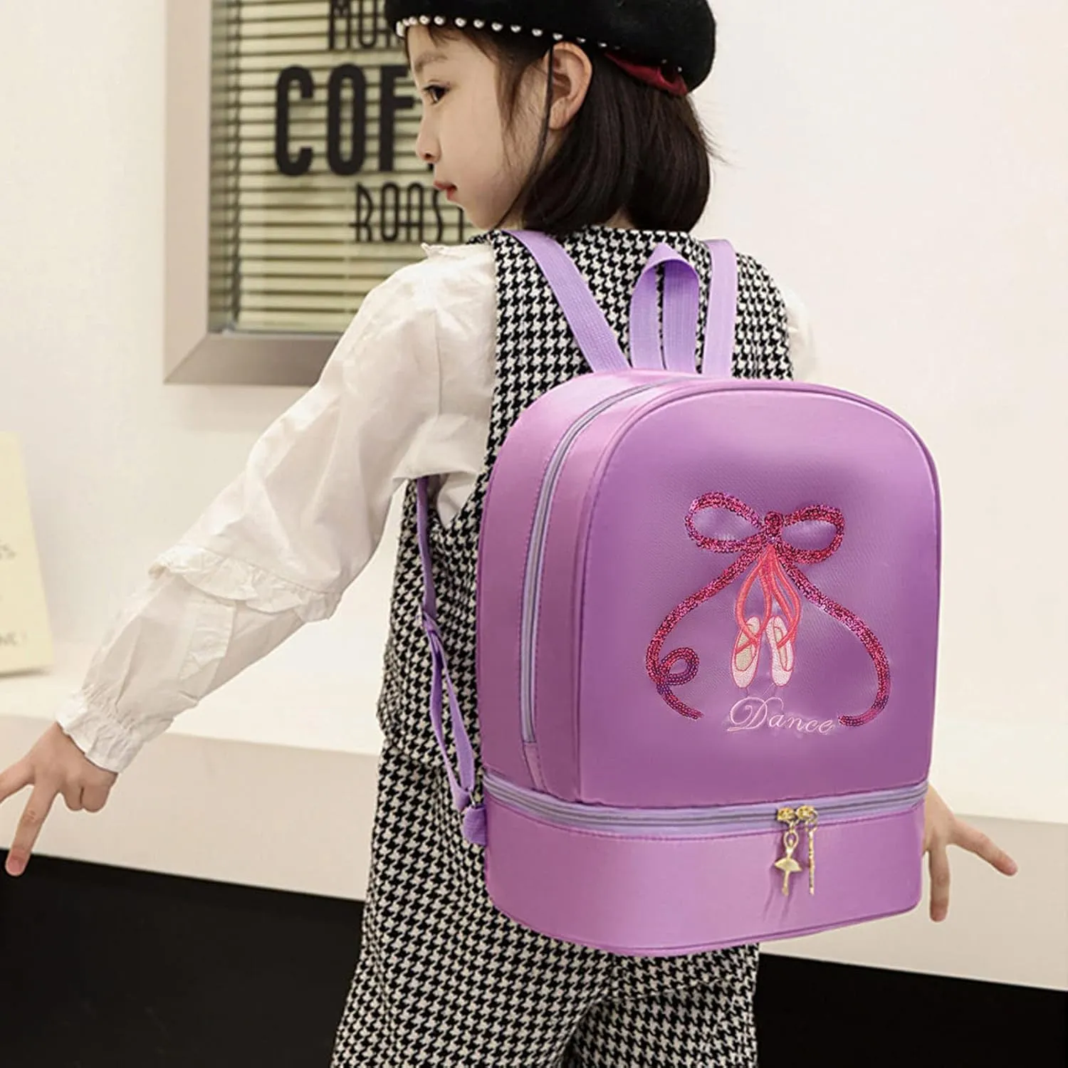 Yitengteng Ballet Dance Backpack with Separate Shoe Compartment,Little Girls Ballerina Bag Embroidery Dance Toddler Bag for Gymnastics Latin Dance Yoga Tap Dance Jazz Storage Bag