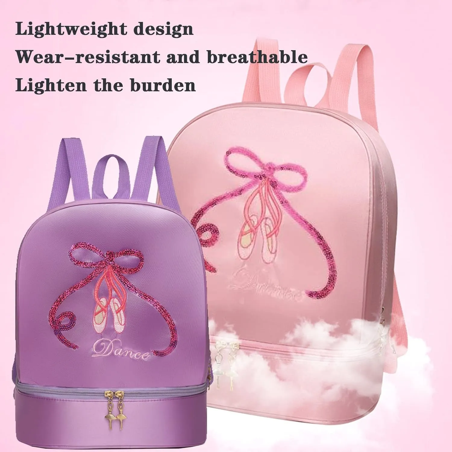 Yitengteng Ballet Dance Backpack with Separate Shoe Compartment,Little Girls Ballerina Bag Embroidery Dance Toddler Bag for Gymnastics Latin Dance Yoga Tap Dance Jazz Storage Bag