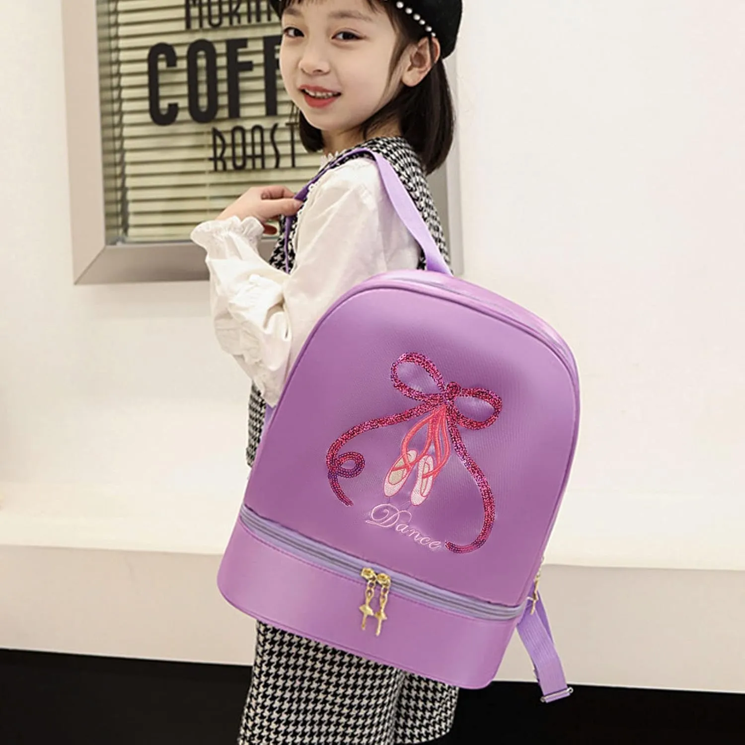 Yitengteng Ballet Dance Backpack with Separate Shoe Compartment,Little Girls Ballerina Bag Embroidery Dance Toddler Bag for Gymnastics Latin Dance Yoga Tap Dance Jazz Storage Bag