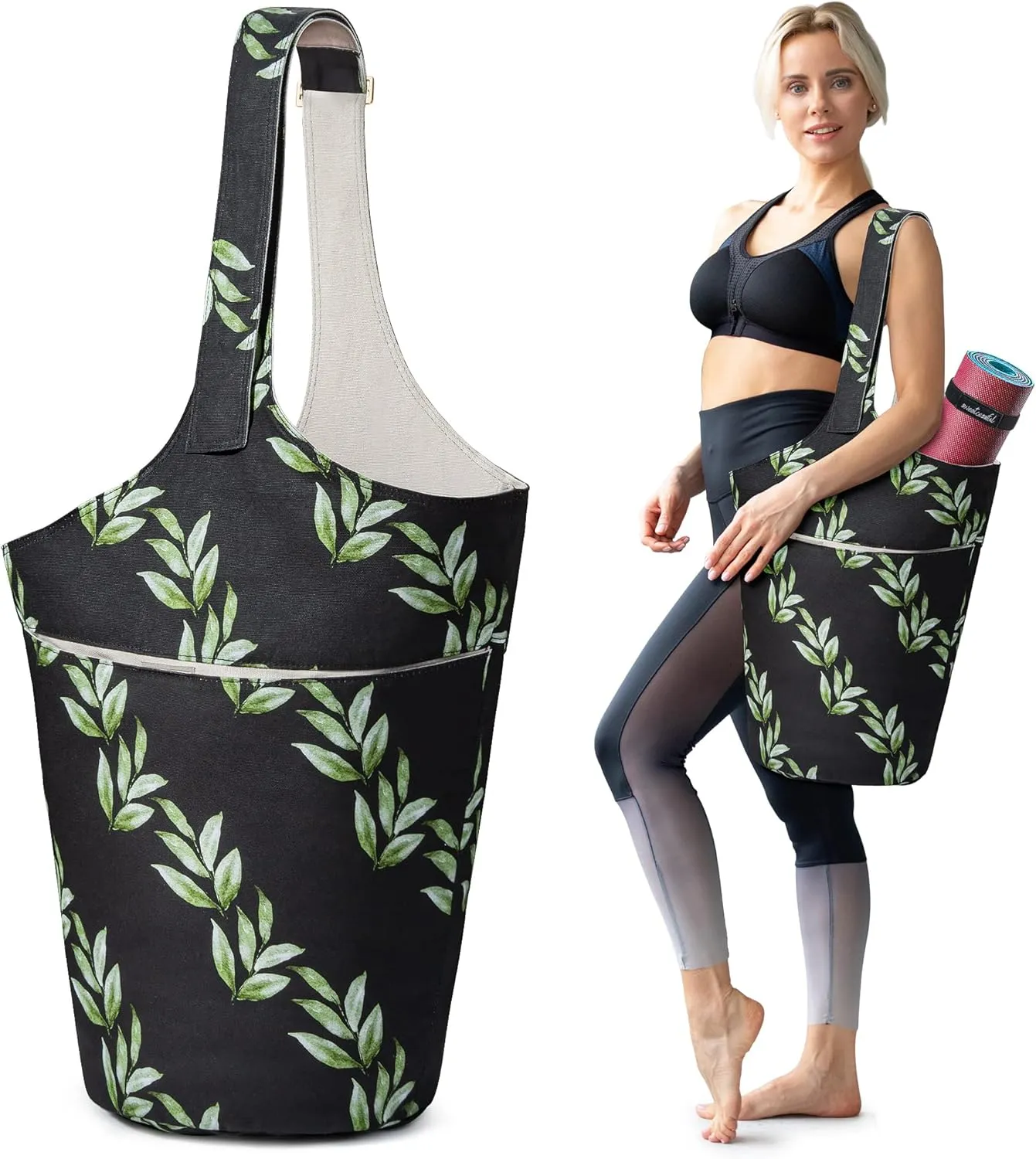 Yoga Mat Bag - Fits Most Size Mats - Holds More Yoga Accessories - Extra-Large, Multi-Functional Tote With Pockets - Wide, Adjustable Shoulder Strap