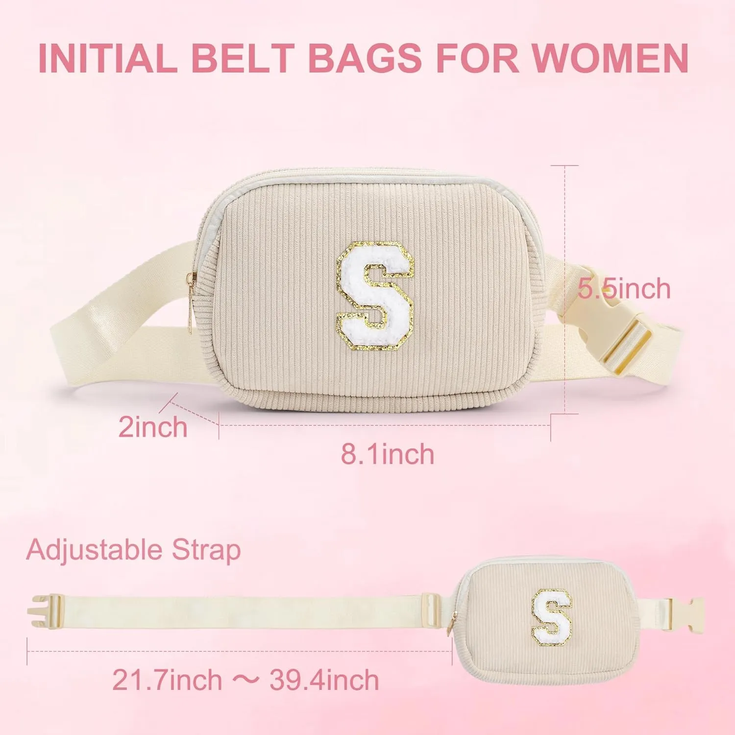 YOOLIFE Kids Belt Bag, Pink Initial Belt Bag for Teens Kid, Crossbody Girls Fanny Packs for Kids Girls Small Initial Monogram Fanny Packs Personalized Gifts for Teen Girl Kid Birthday Gift (Pink K)