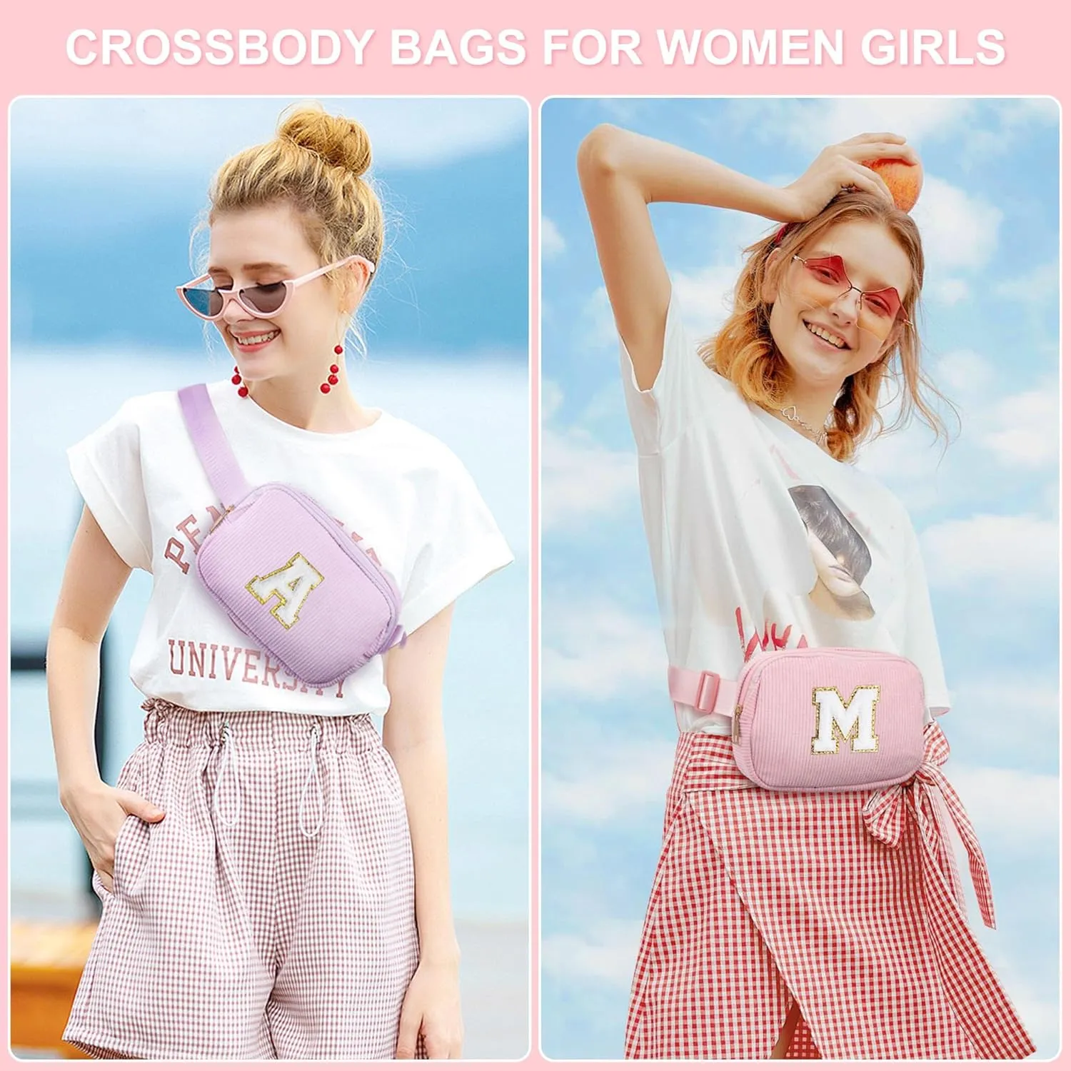YOOLIFE Kids Belt Bag, Pink Initial Belt Bag for Teens Kid, Crossbody Girls Fanny Packs for Kids Girls Small Initial Monogram Fanny Packs Personalized Gifts for Teen Girl Kid Birthday Gift (Pink K)