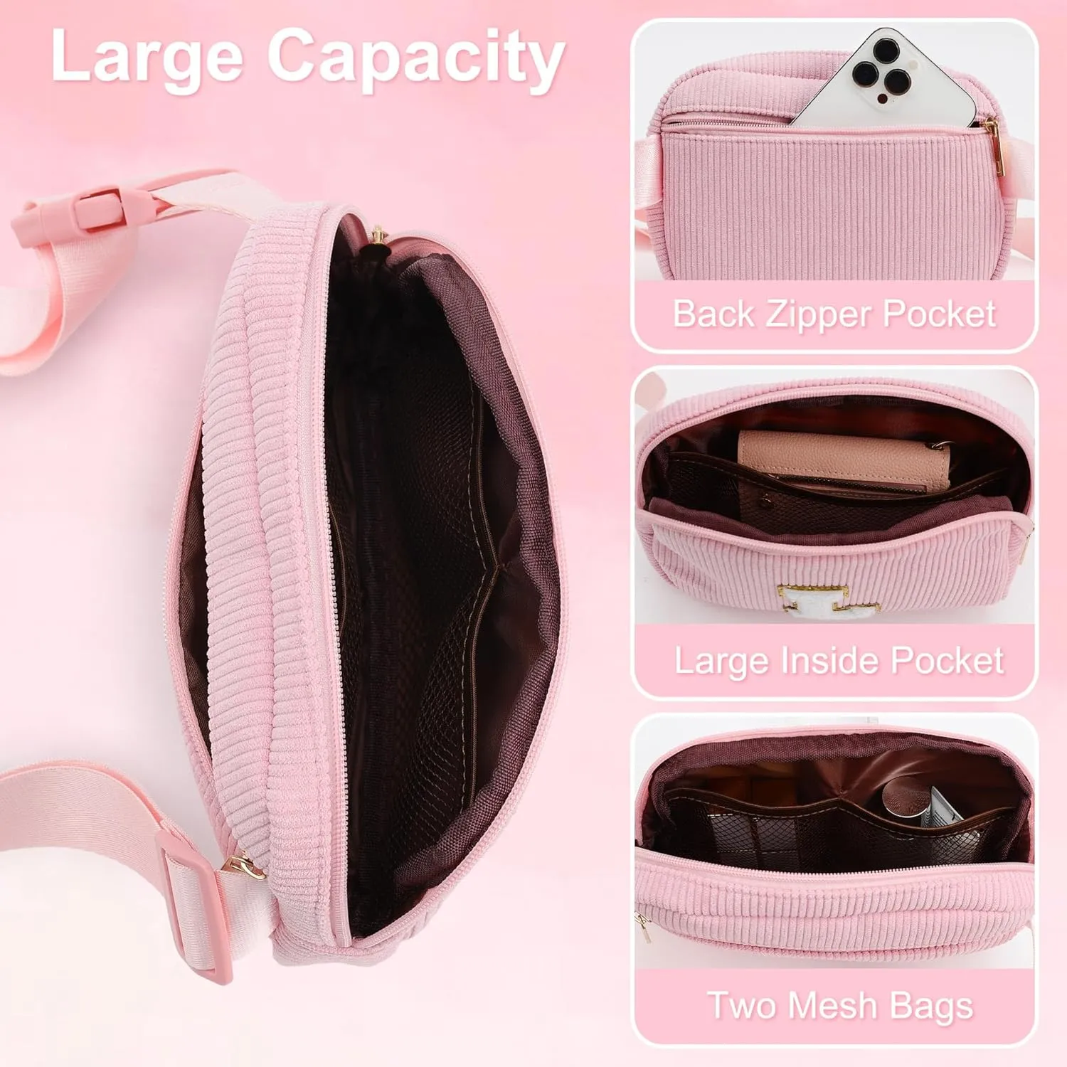 YOOLIFE Kids Belt Bag, Pink Initial Belt Bag for Teens Kid, Crossbody Girls Fanny Packs for Kids Girls Small Initial Monogram Fanny Packs Personalized Gifts for Teen Girl Kid Birthday Gift (Pink K)