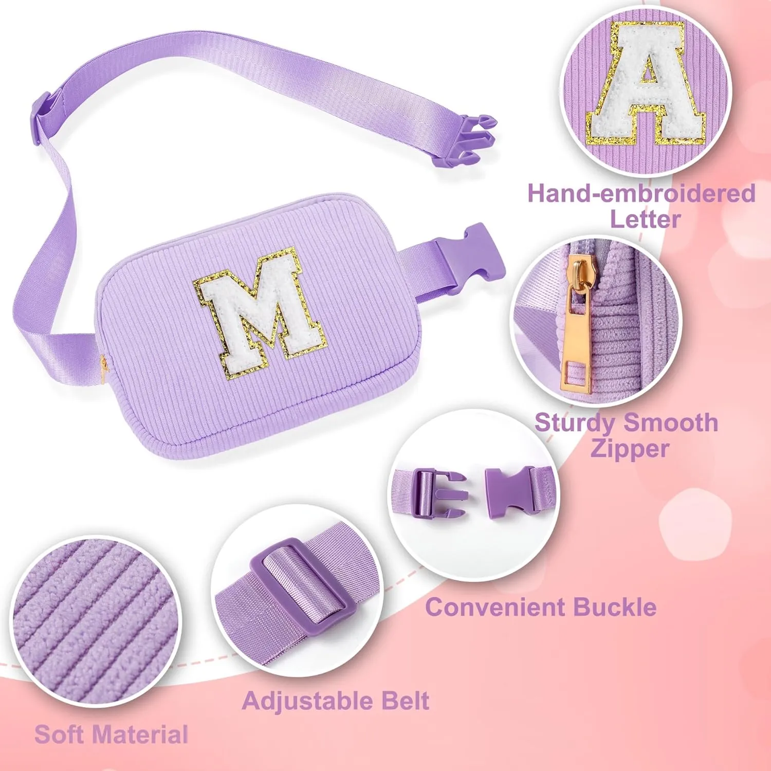 YOOLIFE Kids Belt Bag, Pink Initial Belt Bag for Teens Kid, Crossbody Girls Fanny Packs for Kids Girls Small Initial Monogram Fanny Packs Personalized Gifts for Teen Girl Kid Birthday Gift (Pink K)