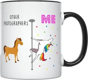 YouNique Designs Photographer Mug, 11 Ounces, White, Unicorn Mug, Photography Gifts for Photographers, Gifts For Photography Lovers (Black Handle)