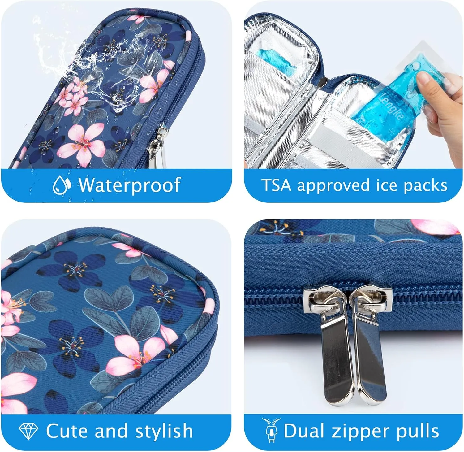 YOUSHARES Insulin Cooler Travel Case TSA Approved Medication Diabetic Supplies Cooler for Travel Refrigerated Medicine Organizer Bag with 2 Ice Pack