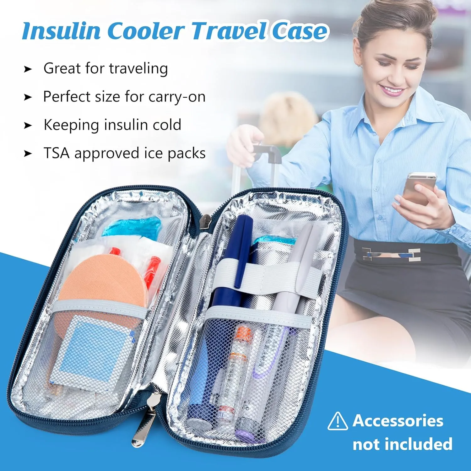 YOUSHARES Insulin Cooler Travel Case TSA Approved Medication Diabetic Supplies Cooler for Travel Refrigerated Medicine Organizer Bag with 2 Ice Pack