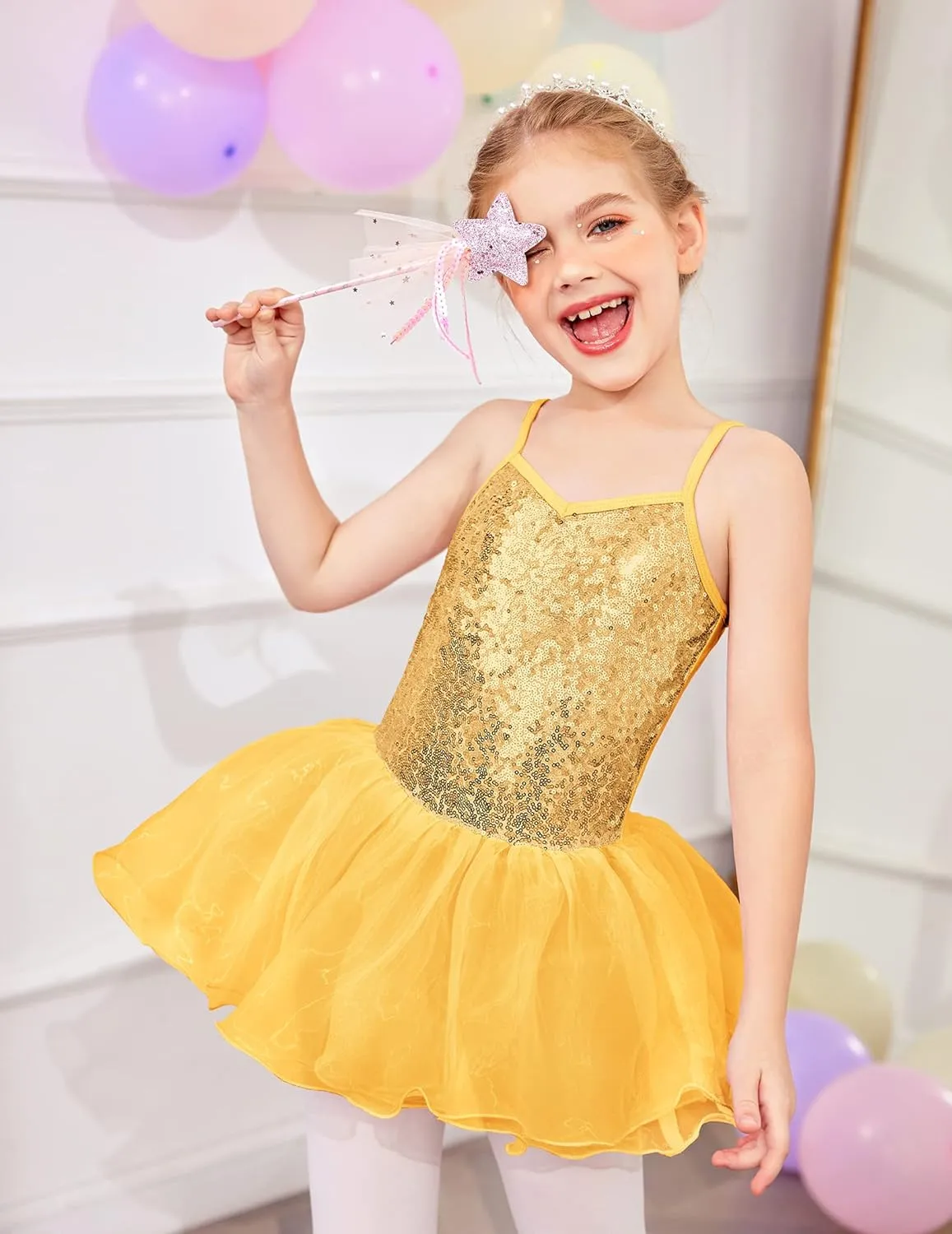 Zaclotre Little Girls Sequin Leotard Sparkly Strap Ballet Leotards Tutu Dress Ballerina Outfit Dance Costume for Kids