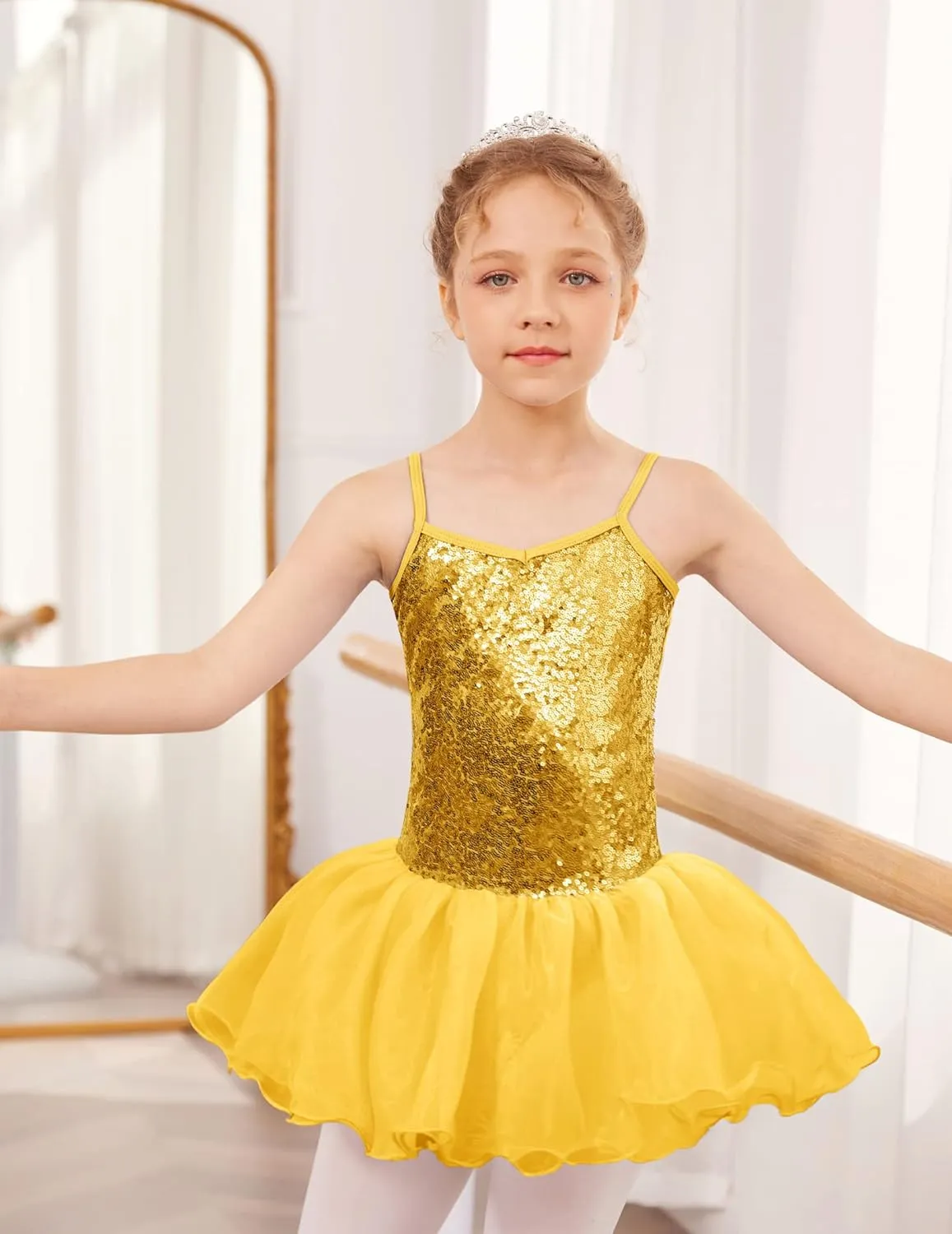 Zaclotre Little Girls Sequin Leotard Sparkly Strap Ballet Leotards Tutu Dress Ballerina Outfit Dance Costume for Kids