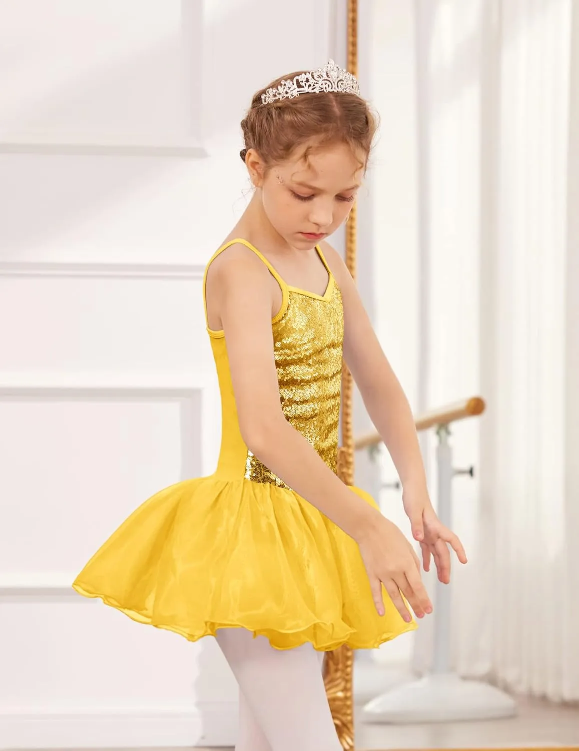 Zaclotre Little Girls Sequin Leotard Sparkly Strap Ballet Leotards Tutu Dress Ballerina Outfit Dance Costume for Kids