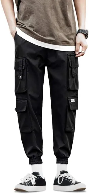 ZAFUL Men's Side Multi Flap Pockets Mid Waist Drawstring Cargo Jogger Pants Beam Feet Pants
