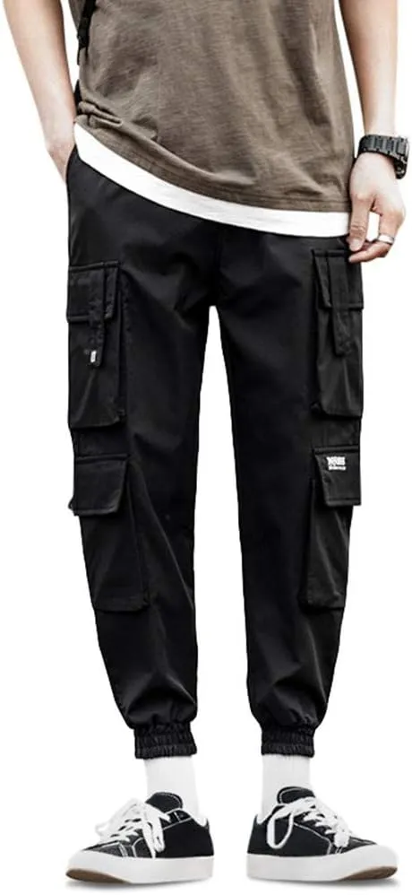 ZAFUL Men's Side Multi Flap Pockets Mid Waist Drawstring Cargo Jogger Pants Beam Feet Pants