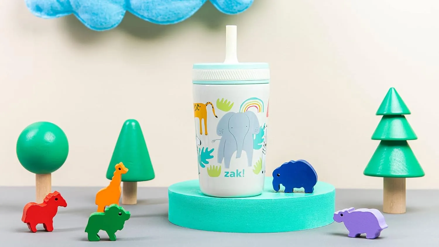 Zak Designs Kelso Toddler Cups For Travel or At Home, 12oz Vacuum Insulated Stainless Steel Sippy Cup With Leak-Proof Design is Perfect For Kids (Safari)