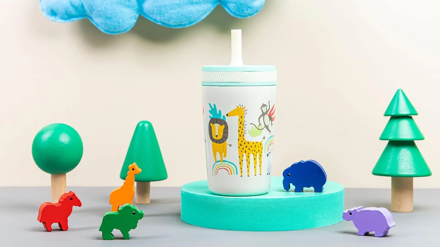 Zak Designs Kelso Toddler Cups For Travel or At Home, 12oz Vacuum Insulated Stainless Steel Sippy Cup With Leak-Proof Design is Perfect For Kids (Safari)