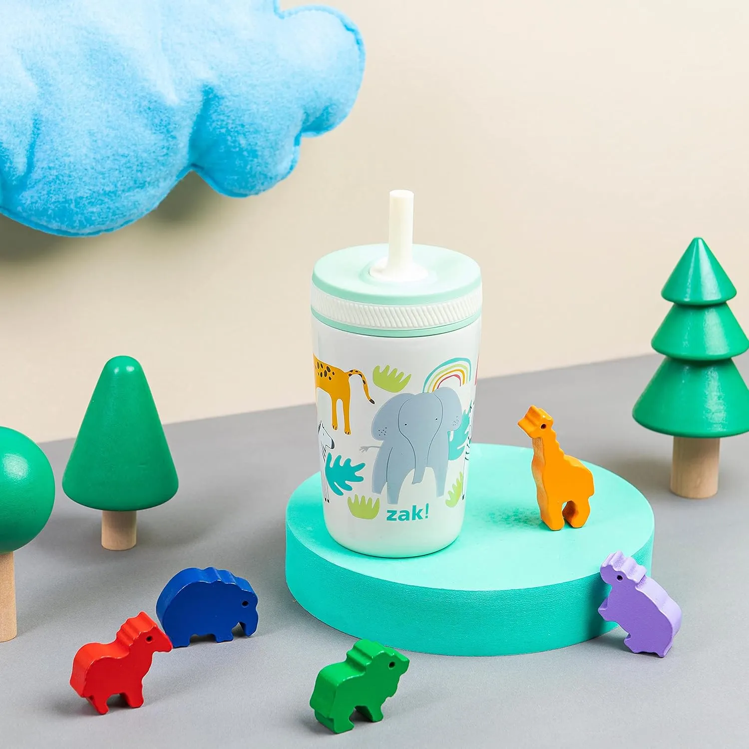Zak Designs Kelso Toddler Cups For Travel or At Home, 12oz Vacuum Insulated Stainless Steel Sippy Cup With Leak-Proof Design is Perfect For Kids (Safari)