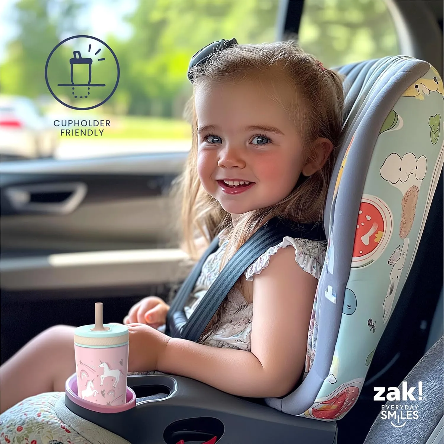 Zak Designs Kelso Toddler Cups For Travel or At Home, 12oz Vacuum Insulated Stainless Steel Sippy Cup With Leak-Proof Design is Perfect For Kids (Safari)