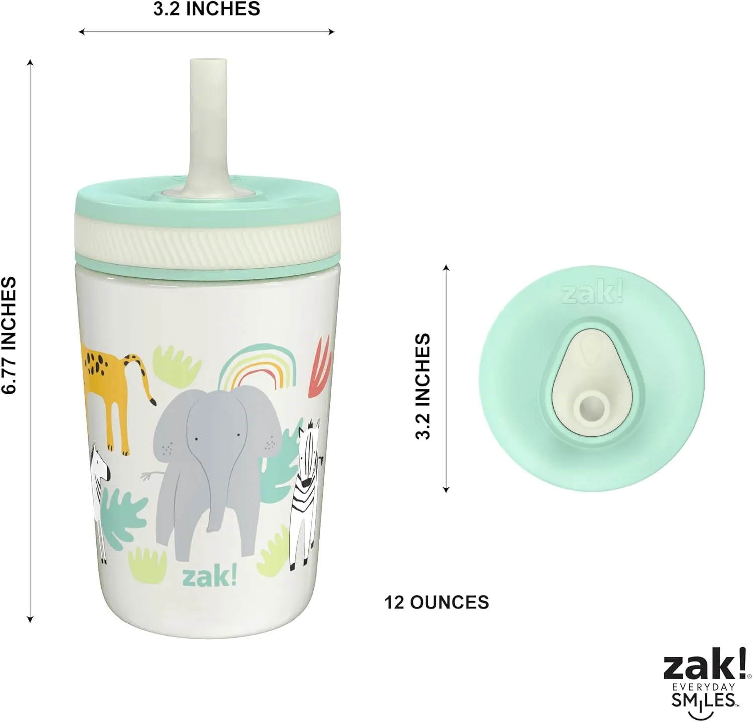 Zak Designs Kelso Toddler Cups For Travel or At Home, 12oz Vacuum Insulated Stainless Steel Sippy Cup With Leak-Proof Design is Perfect For Kids (Safari)