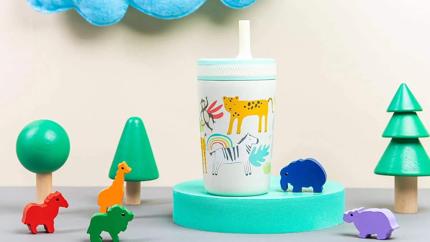 Zak Designs Kelso Toddler Cups For Travel or At Home, 12oz Vacuum Insulated Stainless Steel Sippy Cup With Leak-Proof Design is Perfect For Kids (Safari)