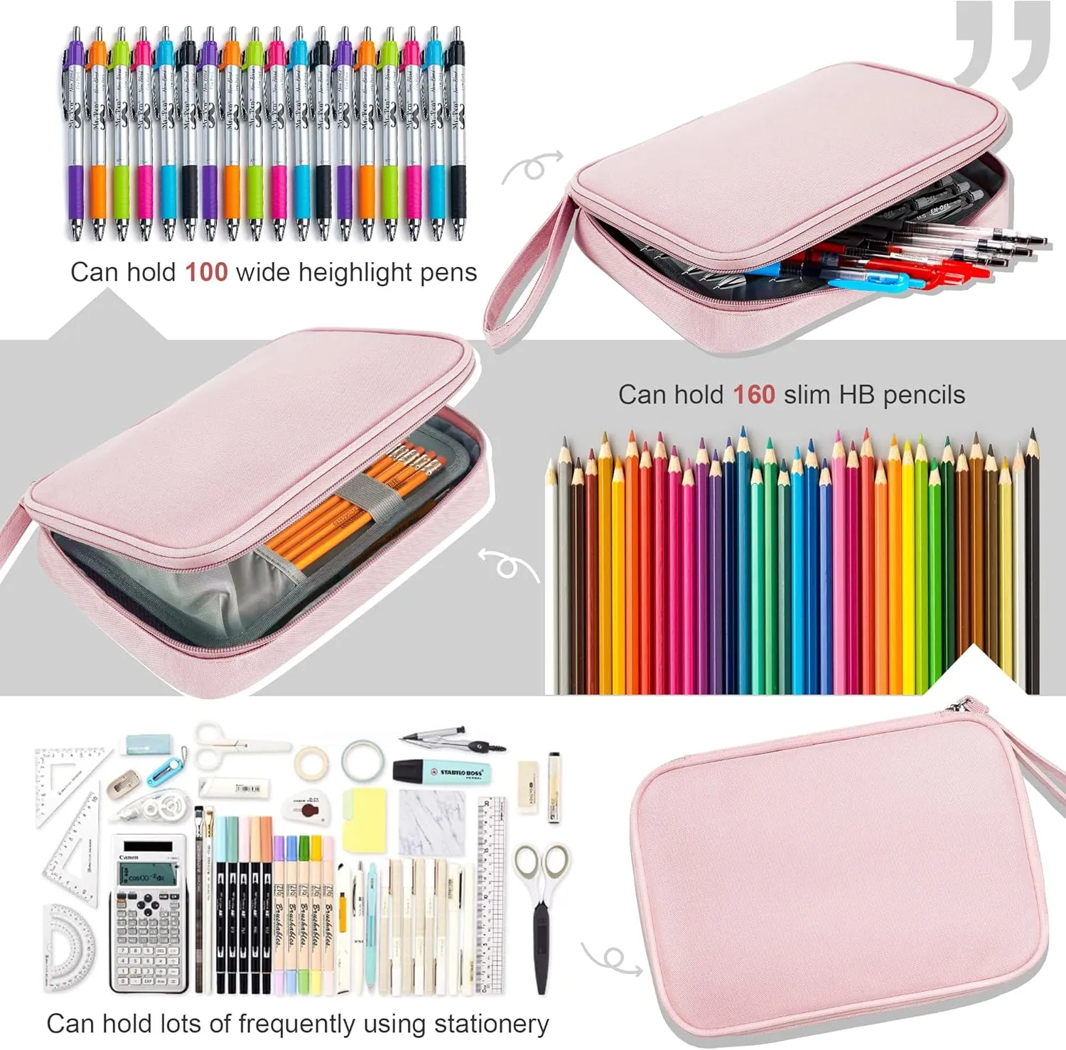 Zannaki Big Capacity Storage Pouch Marker Pen Pencil Case Simple Stationery Bag Box Art Tool & Sketch Storage Boxes for Bullet Journal Middle High School Office College Student Girl Women Adult Teen