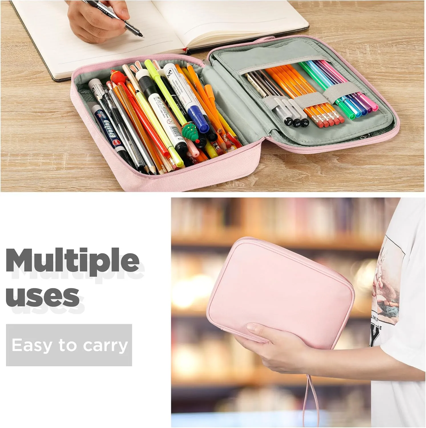 Zannaki Big Capacity Storage Pouch Marker Pen Pencil Case Simple Stationery Bag Box Art Tool & Sketch Storage Boxes for Bullet Journal Middle High School Office College Student Girl Women Adult Teen